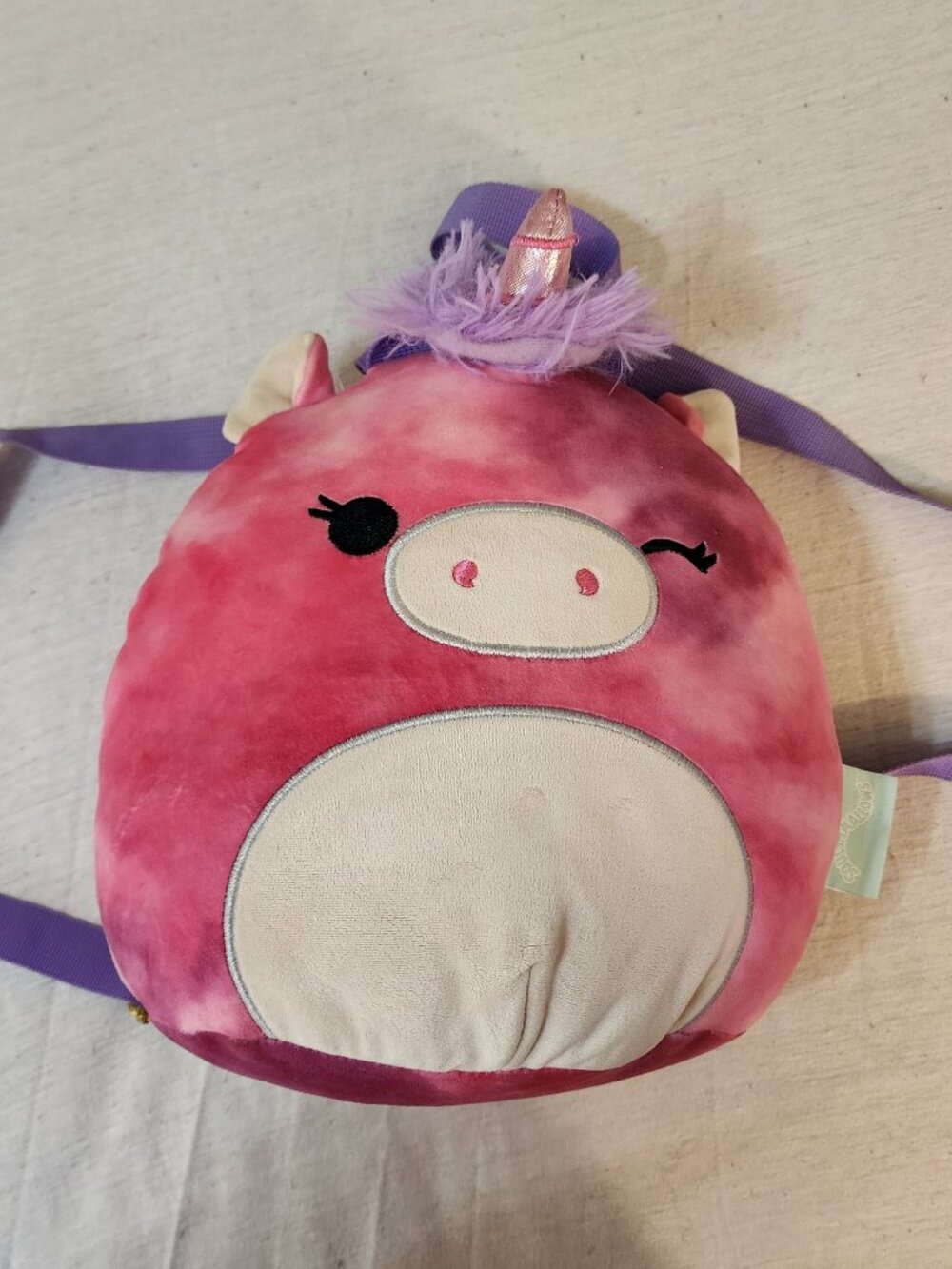 Squishmallows Lola Unicorn 10" Plush Backpack Zipper Pocket Tie Dye